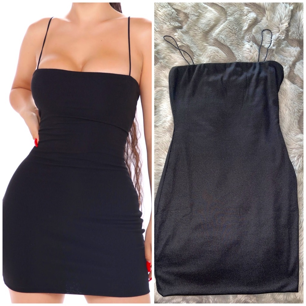 Black ribbed mini dress